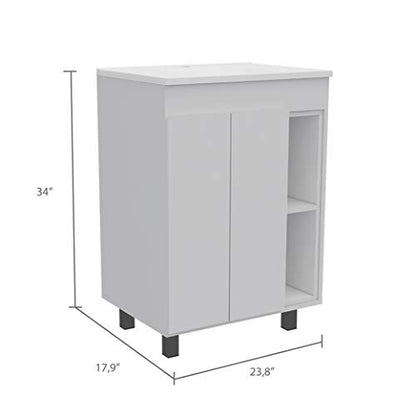 White 2-Shelf Rectangle Freestanding Bathroom Vanity Cabinet for | Freestanding bathroom vanity with 2 open shelves. Durable manufactured wood cabinet for bathroom use. Compact storage so
