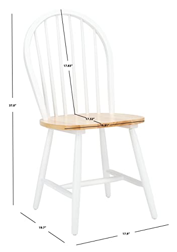 SAFAVIEH Home Collection – Camden Set of 2 White & Natural Windsor Farmhouse Dining Chairs, Oval Spindle Back Wood Chairs, Americana Style Seating (DCH8501F-SET2)