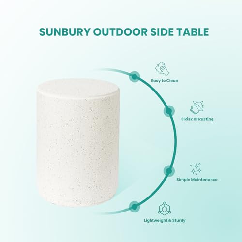 Outdoor Concrete Side Table, 20" H Outdoor End Tables, Cement Accent Table for Patio, Round Modern Garden Small Garden Stool for Patio, Backyard, Spotted White