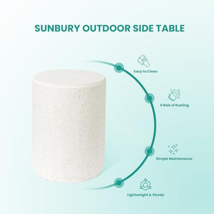 Outdoor Concrete Side Table, 20" H Outdoor End Tables, Cement Accent Table for Patio, Round Modern Garden Small Garden Stool for Patio, Backyard, Spotted White