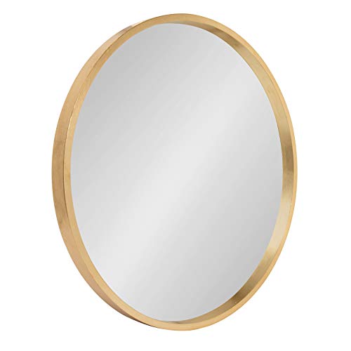 Travis Round Wood Wall Mirror, 21.6" Diameter, Gold, Modern Glam Wall Décor Accent