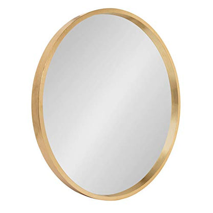 Travis Round Wood Wall Mirror, 21.6" Diameter, Gold, Modern Glam Wall Décor Accent