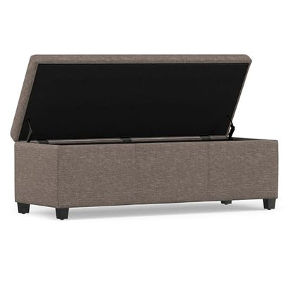 Avalon Storage Ottoman Bench - 48" Wide x 16" High Upholstered Linen Look Fabric Rectangular Lift-Top Ottoman in Fawn Brown, Contemporary Bench for Living Room with High-Density Foam