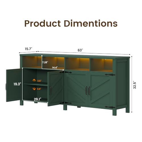 Buffet Sideboard with Storage with Power Outlets & LED Light, view 3