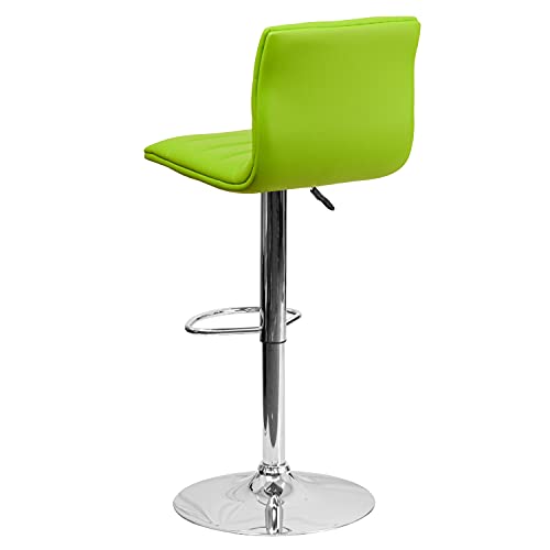 Vincent Modern Green Vinyl Adjustable Bar Stool with Back, Swivel Stool with Chrome-Pedestal Base and Footrest