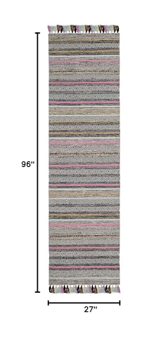 SAFAVIEH Montauk Collection Runner Rug - 2'3" x 8', Black & Multi, Handmade Boho Stripe Fringe Cotton, Ideal for High Traffic Areas in Living Room, Bedroom (MTK901B)