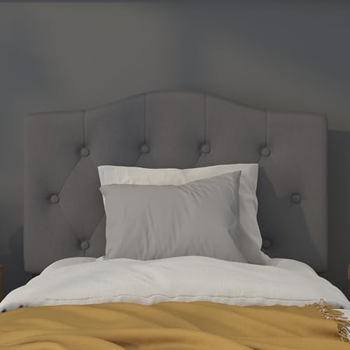 Tufted Upholstered Twin Size Headboard in Dark Gray Fabric