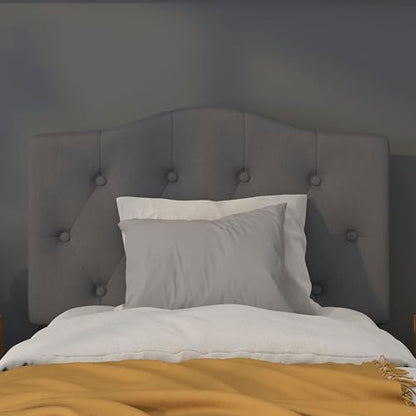 Tufted Upholstered Twin Size Headboard in Dark Gray Fabric