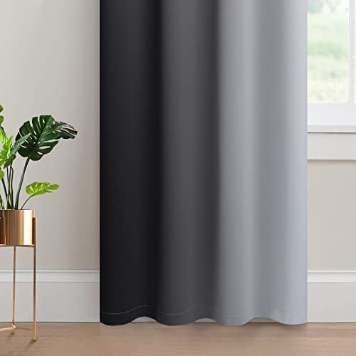 Ombre Curtains Black and Greyish White for Living Room,52Wx96L