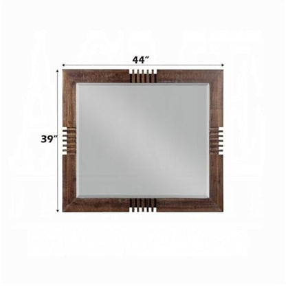 Rectangular Beveled Bedroom Mirror, 39" H x 44" W, Acacia Wood, Reclaimed Oak Finish, Transitional Style, Durable Vanity or Wall Mirror for Bedroom Decor