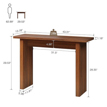 Mid Century Narrow Entryway Console Table, 43.3" Fluted Wood Couch Table Behind Sofa Long and Skinny for Living Room Hallway Entrance Foyer, Walnut