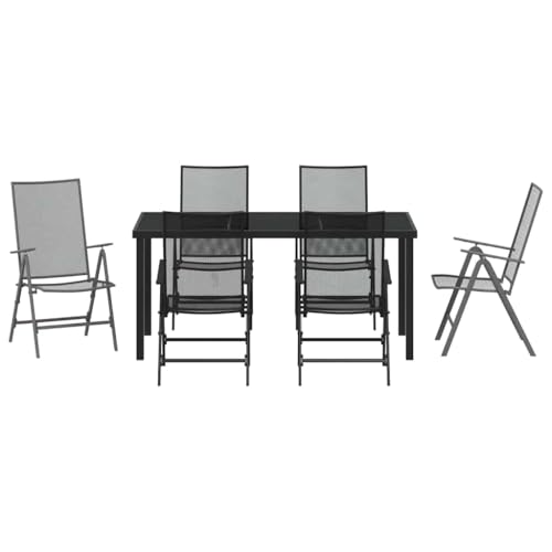 Modern Anthracite Garden Dining Set for Patio, Folding 7-Piece Outdoor Furniture with Steel Frame & Tempered Glass Tabletop, UV Resistant for Backyard Gatherings