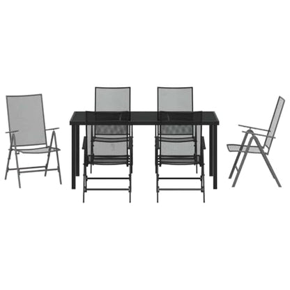Modern Anthracite Garden Dining Set for Patio, Folding 7-Piece Outdoor Furniture with Steel Frame & Tempered Glass Tabletop, UV Resistant for Backyard Gatherings