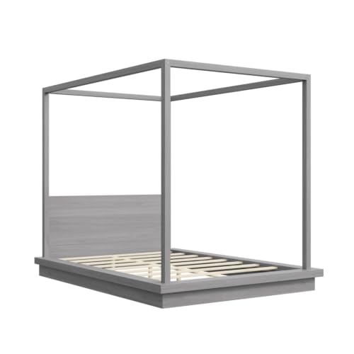 Queen Size Canopy Bed with Headboard (Gray), view 7