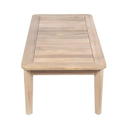 Hartford Patio Acacia Wood Coffee Table, Solid Wood Outdoor Table for Patio Furniture Set, Slat Panel Rectangular Top, Natural Washed