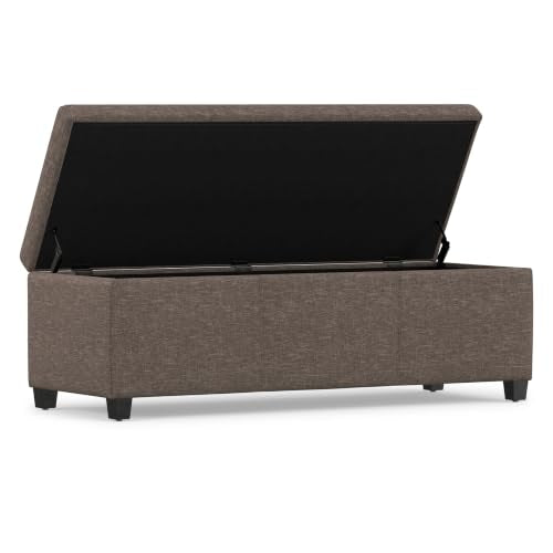 Avalon 48" Wide Linen Look Fabric Storage Ottoman in Fawn Brown, view 5