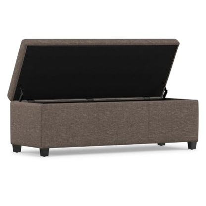 Avalon 48" Wide Linen Look Fabric Storage Ottoman in Fawn Brown, view 5