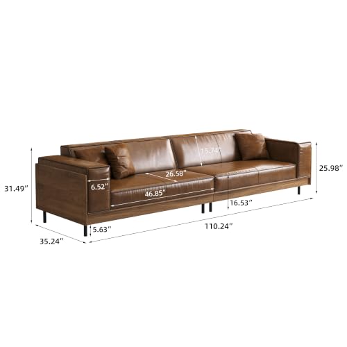 110.24" Faux Leather Sofa, 4 Seater Deep Seat Couch, view 3