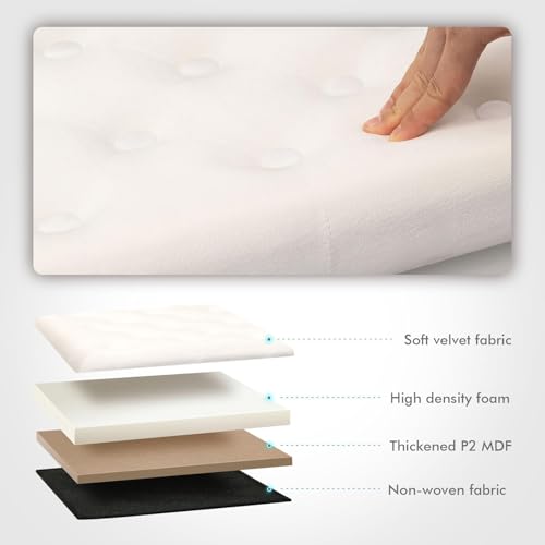 Storage Ottoman Velvet Tufted Folding Ottomans Footstool Rest Seat with Removable Lid (White, Medium)
