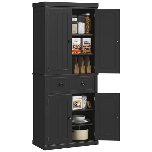 Traditional Black Kitchen Pantry with 4 Doors and Adjustable Shelves, view 2
