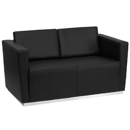 HERCULES Trinity Series Contemporary Black LeatherSoft Loveseat with Stainless Steel Base