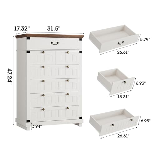 Farmhouse 7 Drawer Dresser, 47" Tall, Antique White, view 3