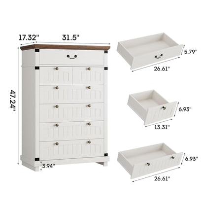 Farmhouse 7 Drawer Dresser, 47" Tall, Antique White, view 3