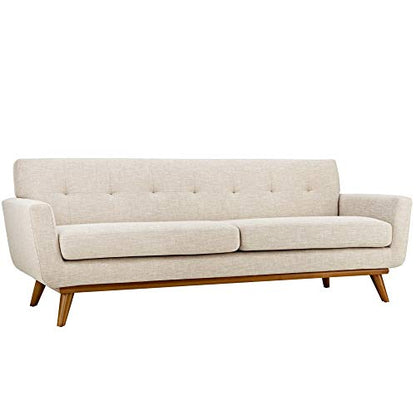 Engage Upholstered Fabric Button Tufted Sofa Furniture Set | Comfortable Lounging | Stylish Design | Sturdy Base | Beige | Includes Armchair, Loveseat, and Sofa