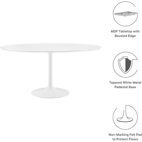 60-Inch Mid-Century Modern Round Dining Table Sleek White Pedestal Base Stylish Kitchen Table Contemporary Minimalist Dining Room Furniture Spacious Breakfast Nook Durable Design