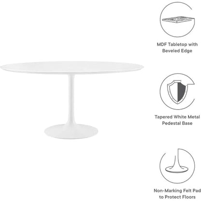 60-Inch Mid-Century Modern Round Dining Table Sleek White Pedestal Base Stylish Kitchen Table Contemporary Minimalist Dining Room Furniture Spacious Breakfast Nook Durable Design