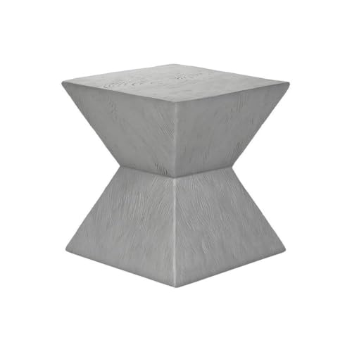 25" Geometric Indoor/Outdoor Accent Table, Gray Finish, Weather-Resistant Magnesium Oxide, Wood-Grain Textured Base, Modern Side Table for Patio, Living Room, or Bedroom Use