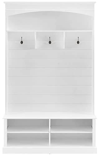 Bartlett Hall Tree with Shoe Rack Bench and Coat Hooks for Hanging, White