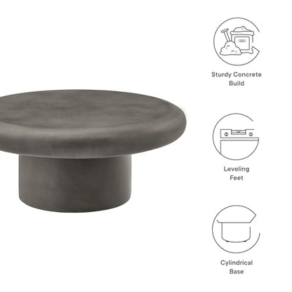 Argos Round Concrete Coffee Table in Gray - Cement Low Coffee Table for Sitting on The Floor - Weather Resistant Stone Patio Coffee Table - Indoor Outdoor 34 Inch Center Table