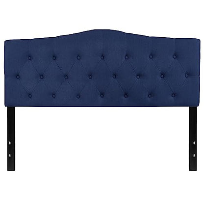Cambridge Button Tufted and Diamond Stitched Upholstered Queen Size Headboard in Navy Fabric