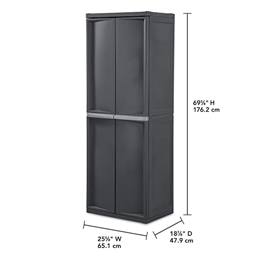 Sterilite 4 Shelf Cabinet, Heavy Duty and Easy to Assemble Plastic Storage Unit & 18 Qt Ultra Latch Box, Stackable Storage Bin with Lid