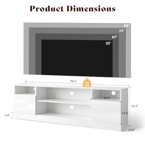 70" High-Gloss TV Stand for TVs up to 80" with LED Lights, view 3
