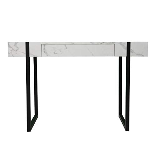 Rangley Modern Faux Marble Desk - Modern Design, White Iron and Wood - Ideal for Home Office, Bedroom (HO1142737)