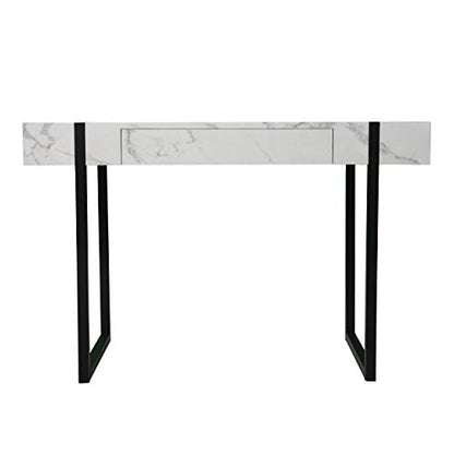 Rangley Modern Faux Marble Desk - Modern Design, White Iron and Wood - Ideal for Home Office, Bedroom (HO1142737)