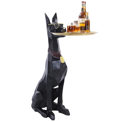 29-Inch Black Resin Geometric Doberman Statue with Tray, Dog Side Table, view 2