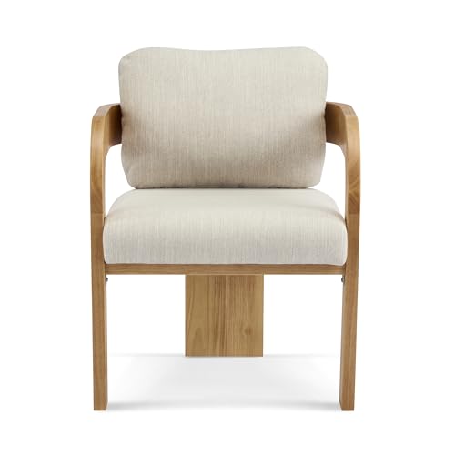 Yorick Modern Dining Chair Set of 2 with Cushion, Solid Wood Dining Room Armchair Set, Curved Backrest Kitchen Side Chair, Living Room Comfy Extra Seat, Natural+Beige