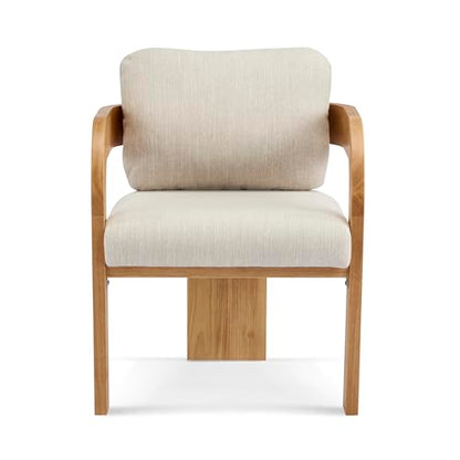 Yorick Modern Dining Chair Set of 2 with Cushion, Solid Wood Dining Room Armchair Set, Curved Backrest Kitchen Side Chair, Living Room Comfy Extra Seat, Natural+Beige