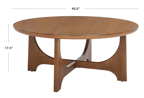 SAFAVIEH Furniture - Sasha Wood Coffee Table - Medium Oak - Wood - Modern Round Design - Ideal for Living Room, Family Room, Lounge, 40"W x 40"D x 17.5"H (SFV2128C)