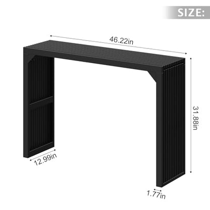 Narrow Console Table for Entryway, Living Room, Hallway - 46" Solid Wood Farmhouse Table with Storage (Black)