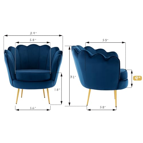 Mid Century Modern Upholstered Accent Chair,Retro Leisure Velvet Single Sofa with Golden Metal Legs for Living Room/Bedroom(Navy Blue)