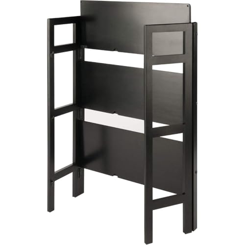 Terry Three Shelf Black Folding Storage Stand Wooden Bookcase Narrow Home Organizer Open Tier Vertical Display Compact Furniture Unit Decorative Organizer Stylish Utility Shelf