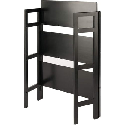 Terry Three Shelf Black Folding Storage Stand Wooden Bookcase Narrow Home Organizer Open Tier Vertical Display Compact Furniture Unit Decorative Organizer Stylish Utility Shelf
