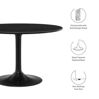 Lippa 48Inch Round Dining Table Solid Wood Black Finish Modern Kitchen Room Entertaining Home Furniture Quality Stylish Elegant Durable Refined Versatile Contemporary