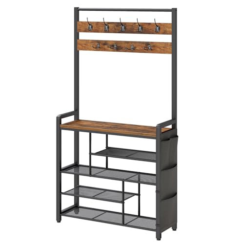 Hall Tree with Bench, Shoe Rack with Coat Rack, Coat Rack with Shoe Storage, view 2