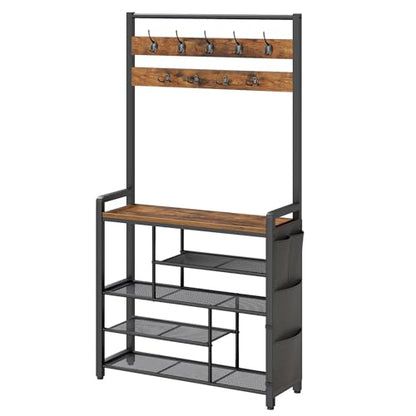 Hall Tree with Bench, Shoe Rack with Coat Rack, Coat Rack with Shoe Storage, view 2