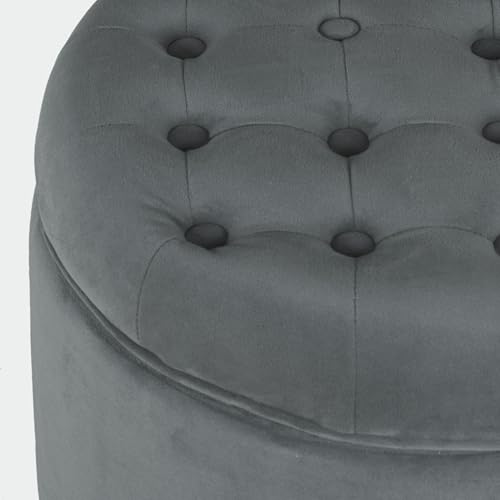 Home Decor | Upholstered Round Velvet Tufted Foot Rest Ottoman | Ottoman with Storage for Living Room & Bedroom | Decorative Home Furniture, Dark Gray Small